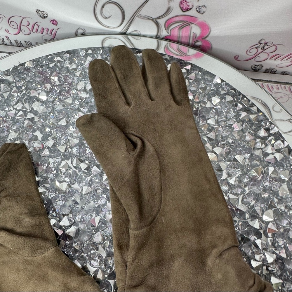Holt renfrew gloves mittens taupe brown grey nude leather silk cinched sides 7 - Picture 14 of 16